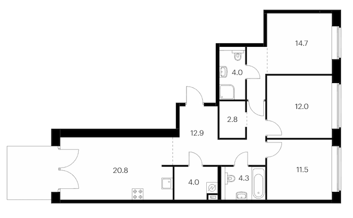 3-комнатная квартира 89.1 м², 1/7 эт., ЖК «Лермонтовский 54»
